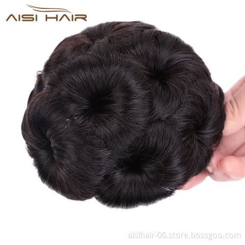 Aisi Hair Nine Flowers Black Chignon Heat Resistant Synthetic Fiber Plastic Comb Hair Extension Curly Claw On Hair Bun For Women